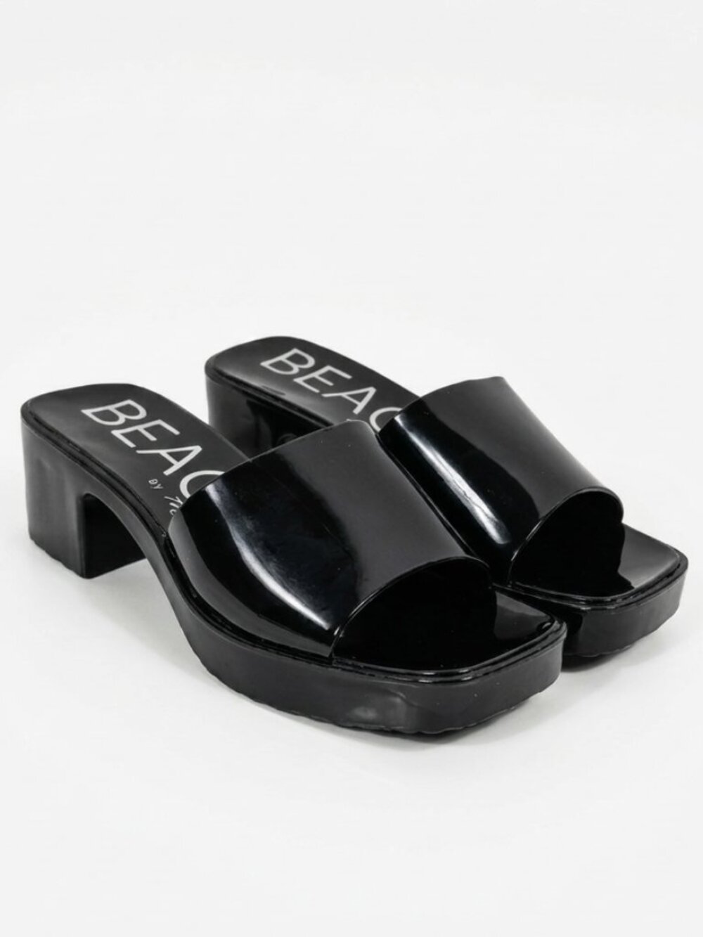 NIB Beach By Matisse Wade Platform Slide Sandals Block Heel Square Toe Black 7